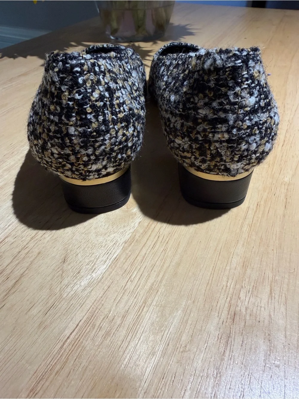 Pointed Tweed Flats in Black & Cream
